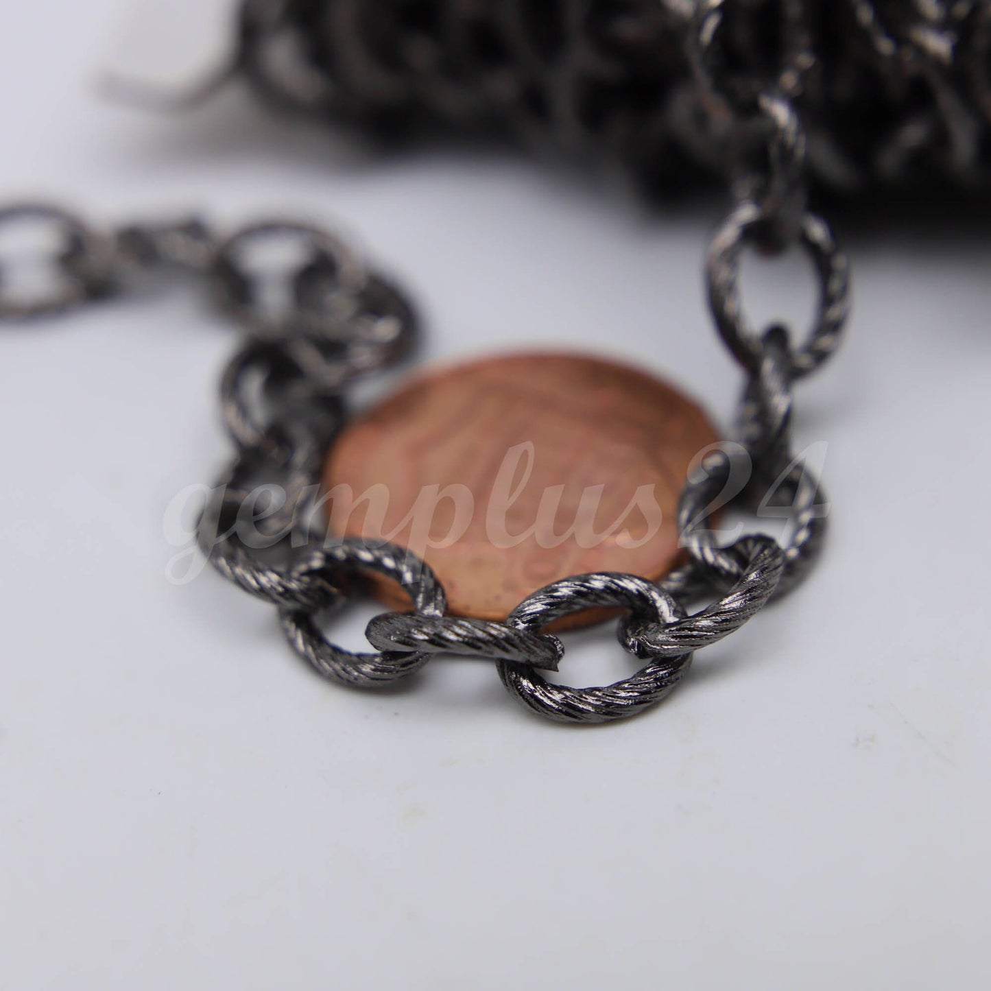 30/50/100 Feet of Rhodium Plated Oval Texture Chunky Cable Chain - 8x7mm 1.4mm thickness - White Gold Color - Unsoldered Link - 8070TX