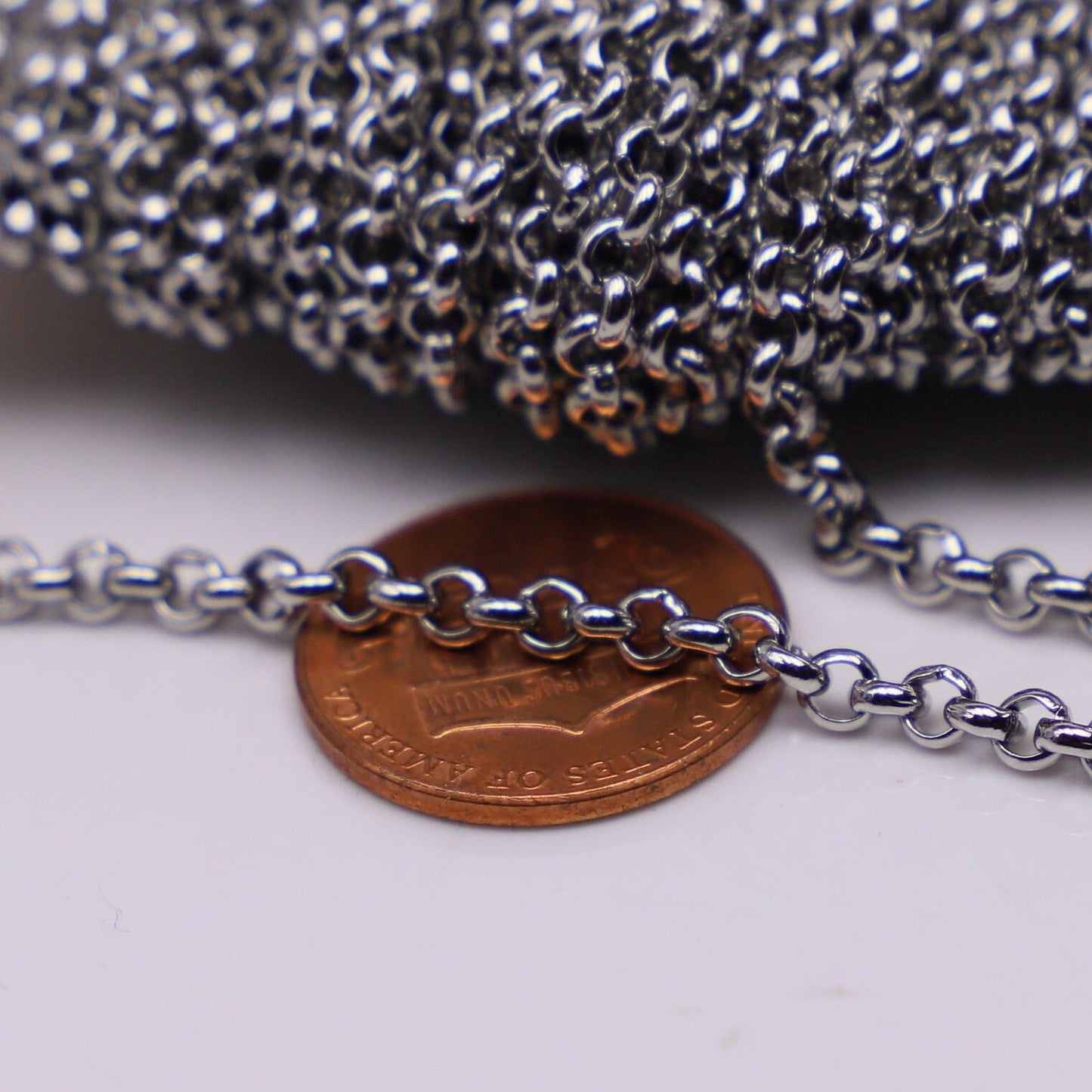 3 feet Stainless Steel ROLO chain Surgical 316L Sturdy Rolo chain bulk chain - 3.2mm - Bulk Chain Necklace Wholesale DIY - ST30BL