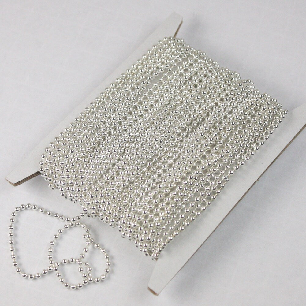 NEW New 32 ft. spool of Sterling Silver plated finished ball chain - 2.4mm ball size - - 24BALL