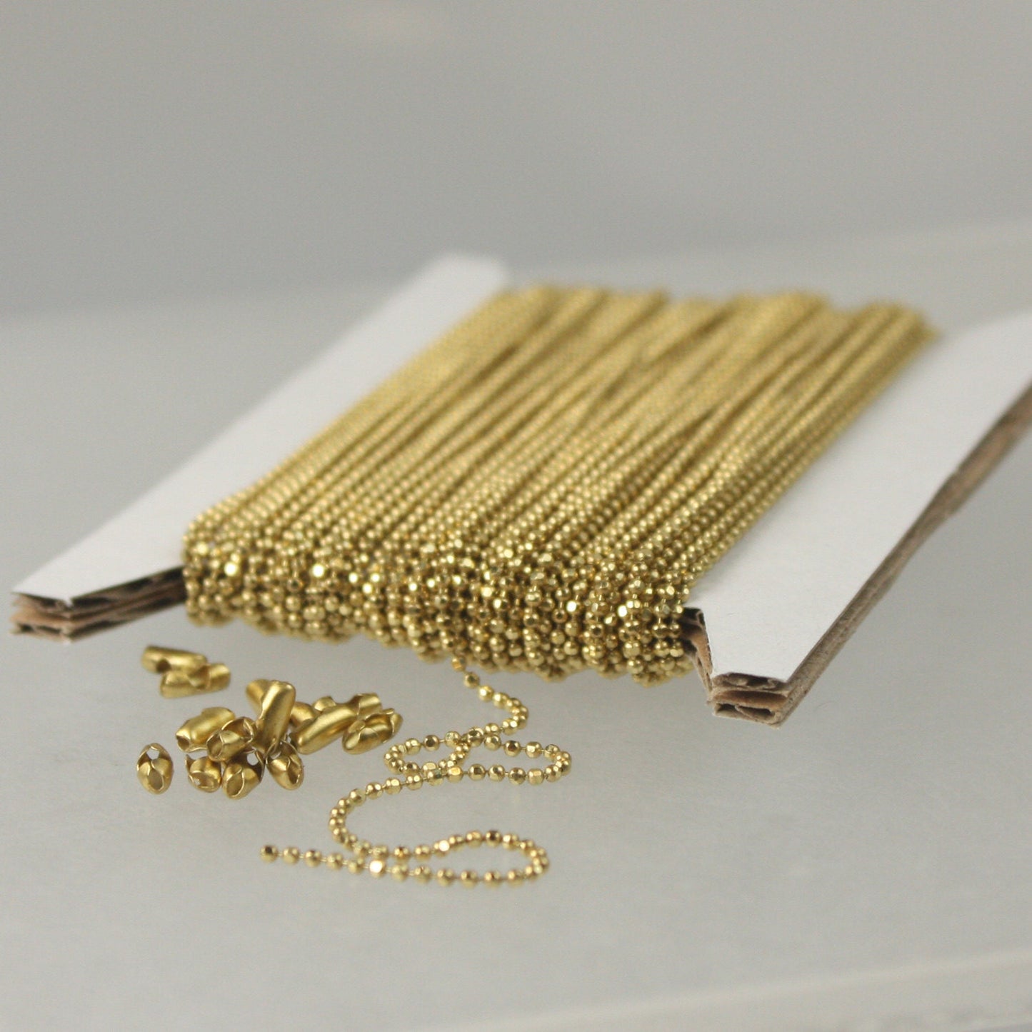 raw Brass Ball Chain Bulk, 100 ft. spool of FACET micro ball chain - 1.2mm ball- 12DC