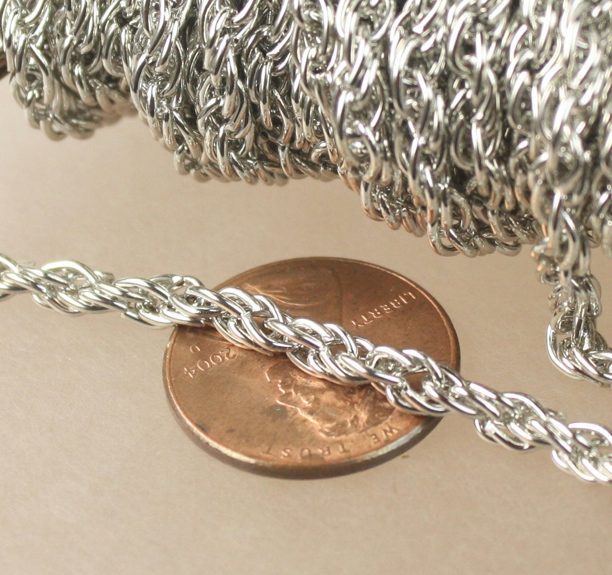 NEW 10 ft of Rhodium Plated BIG Heavy Fashion Rope Chain - 3.5mm Thickness - 35ROPE