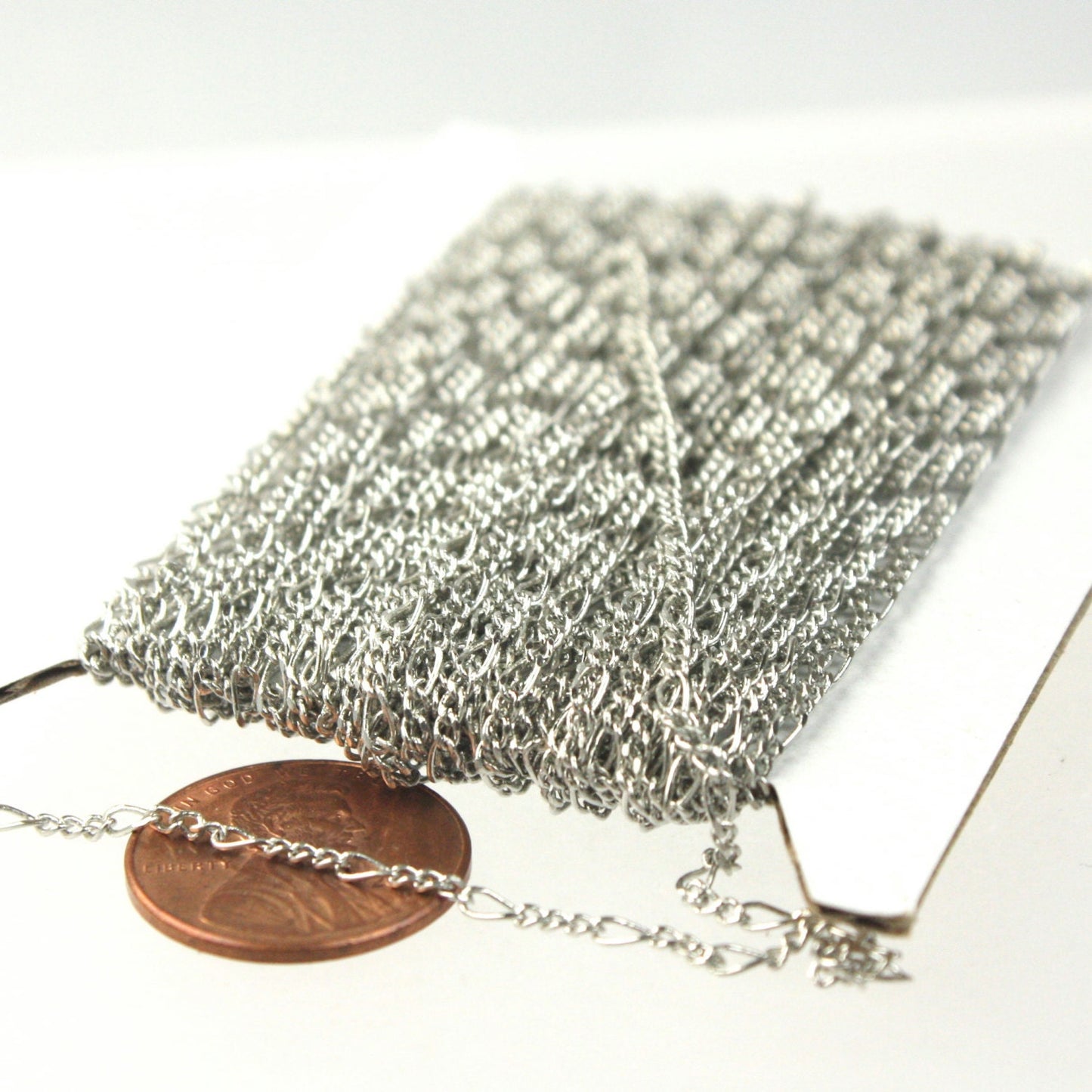 Rhodium Plated Figaro Chain Bulk, 32 ft. Spool of Antique Silver SOLDERED Chain Facet Sturdy figaro chain 1.8mm - Necklace - 1.8FIGARO
