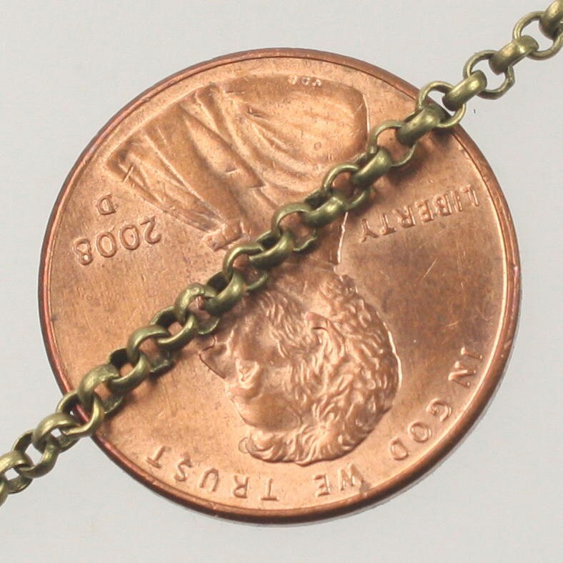 Sample 3 feet Antique Brass Rolo 2.0mm Chain SOLDERED Rollo Chain - 2.0mm 2mm Soldered Links - Wholesale Bulk - 20BL