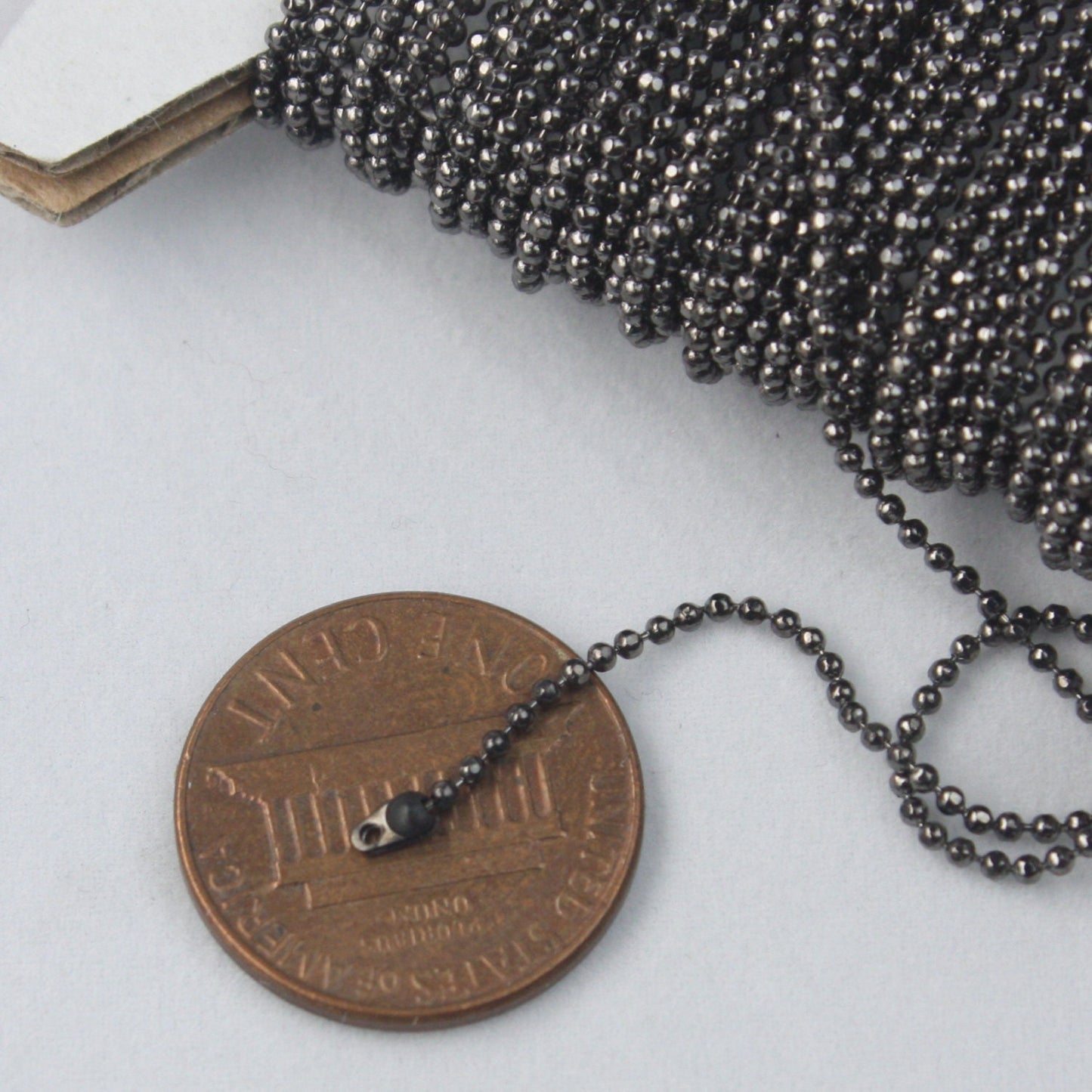 Gunmetal Ball Chain Bulk, 10ft. spool of FACET micro ball chain - 1.2mm ball size w/ FREE 10 connectors (Crimp) - 12DC