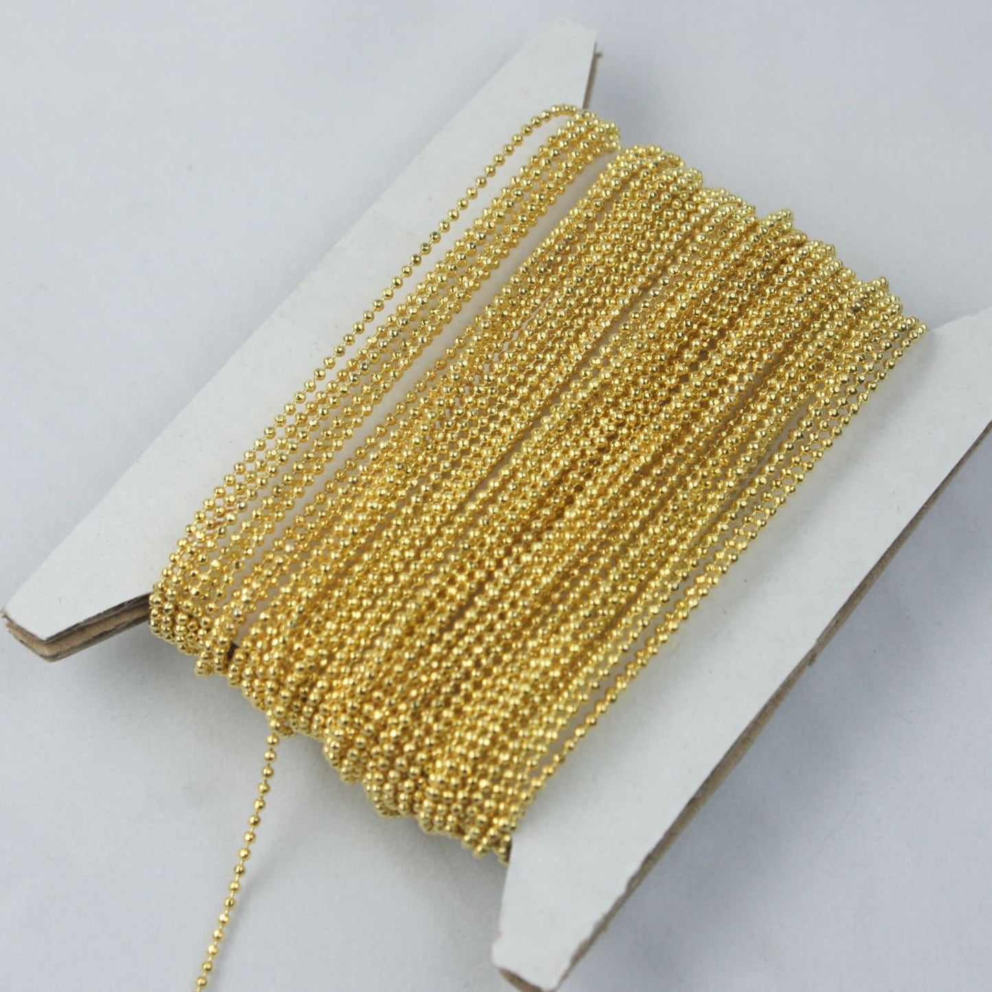 Gold Plated Ball Chain Bulk, 10 ft. spool of FACET micro ball chain - 1.2mm ball w/ FREE 10 connectors - Crimp - 12DC