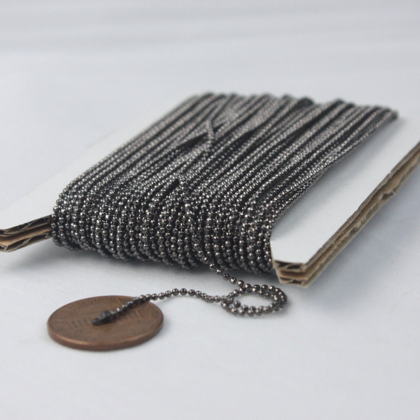 Gunmetal Ball Chain Bulk, 10ft. spool of FACET micro ball chain - 1.2mm ball size w/ FREE 10 connectors (Crimp) - 12DC