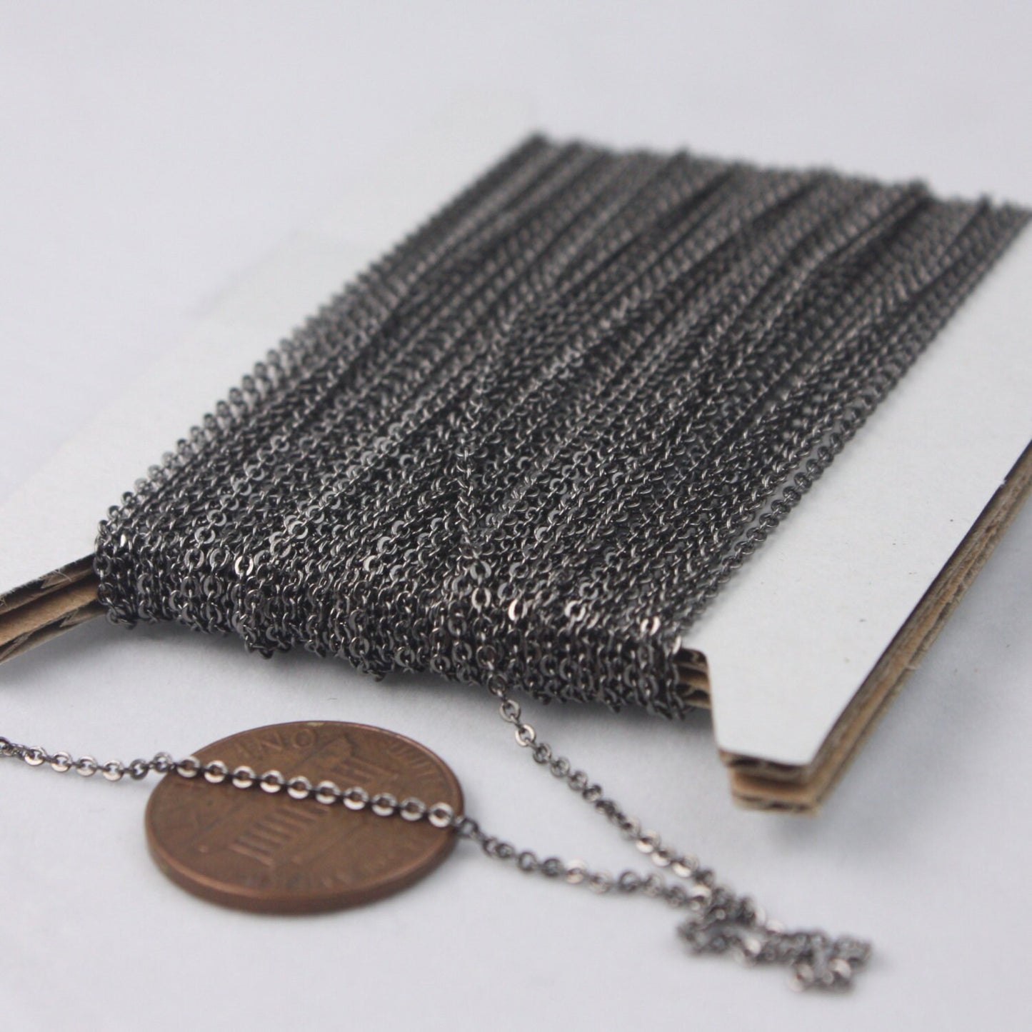 Gunmetal Bulk Chain, 300 ft of Tiny Flat Soldered Dainty Delicate Cable Chain - 2mm 2x1.4mm - Free Adequate Jumpring 500pcs - C214F