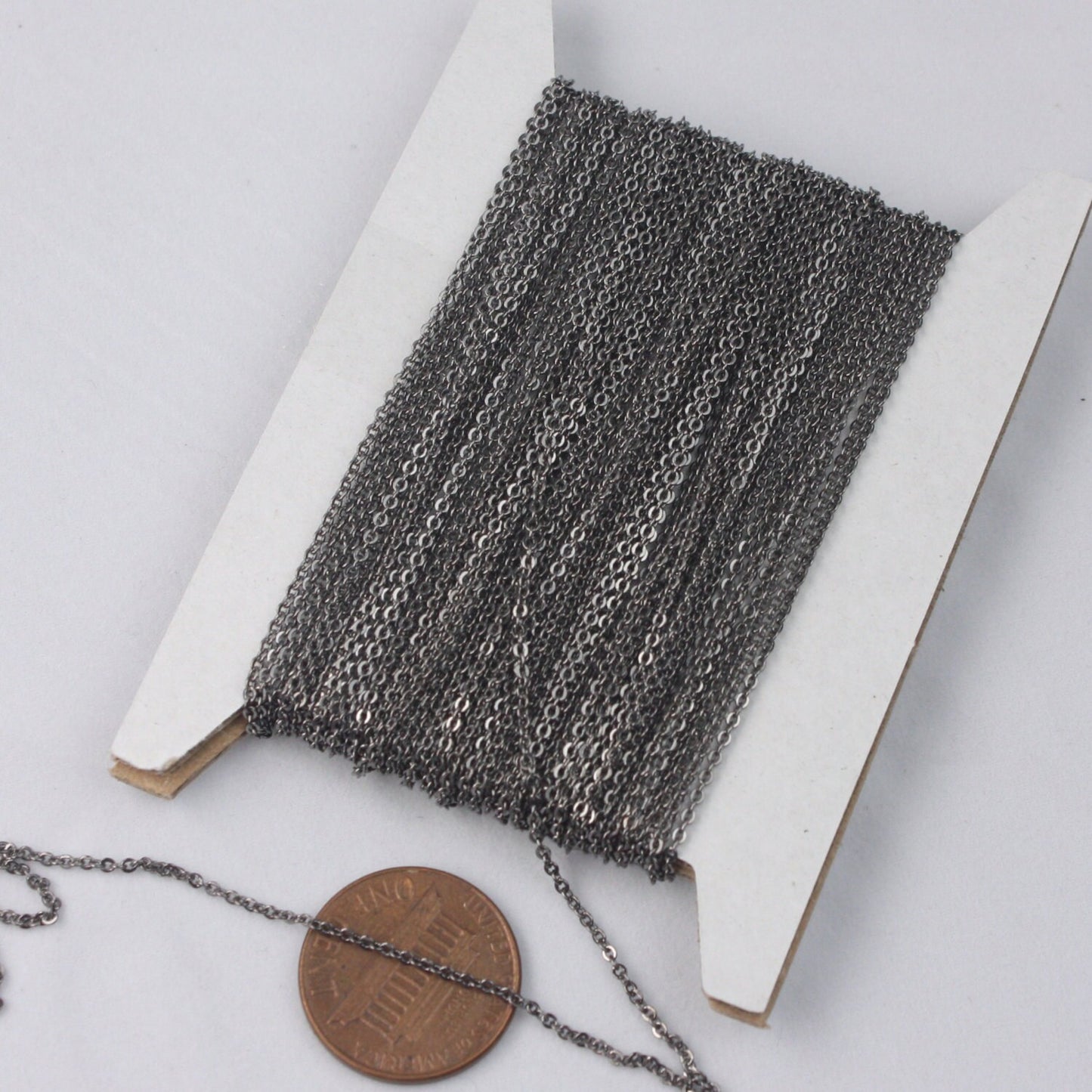 Gunmetal Bulk Chain, 300 ft of Tiny Flat Soldered Dainty Delicate Cable Chain - 2mm 2x1.4mm - Free Adequate Jumpring 500pcs - C214F