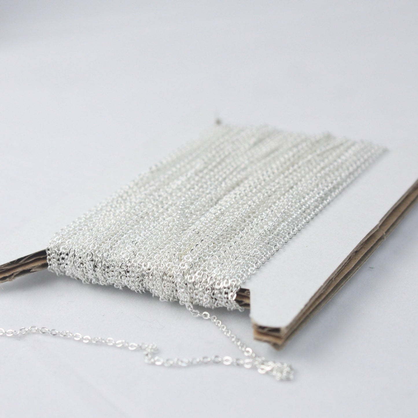 Sterling Silver Plated Bulk Chain, 32 ft of Tiny Flat Soldered Wholesale Cable Chain - 2mm 2x1.4mm - Free Adequate Jumpring 50pcs - 214F