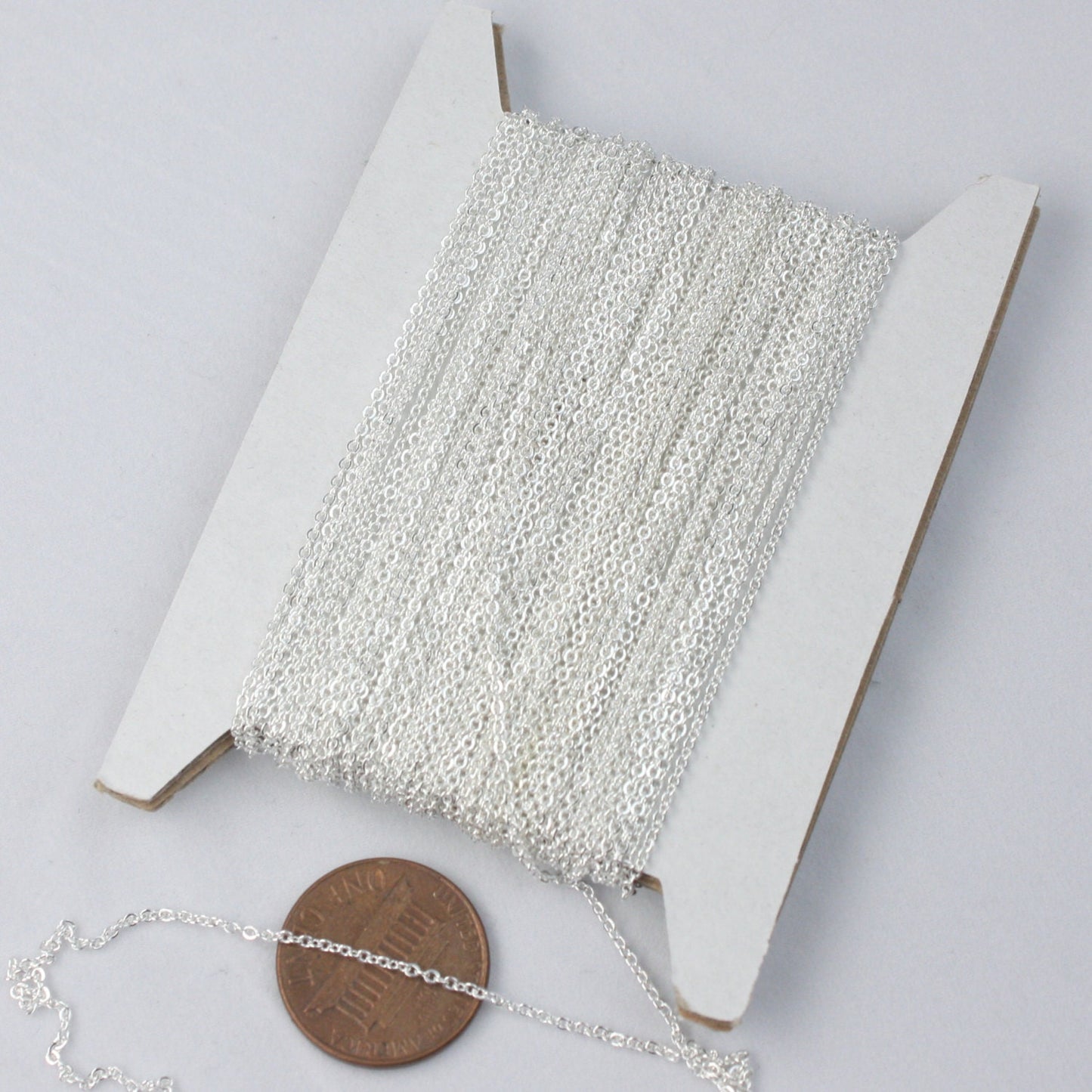 Sterling Silver Plated Bulk Chain, 32 ft of Tiny Flat Soldered Wholesale Cable Chain - 2mm 2x1.4mm - Free Adequate Jumpring 50pcs - 214F