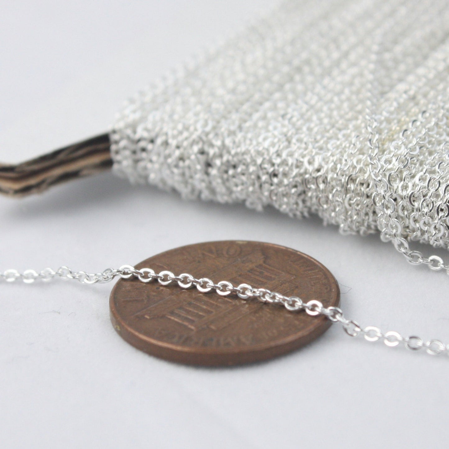Sterling Silver Plated Bulk Chain, 32 ft of Tiny Flat Soldered Wholesale Cable Chain - 2mm 2x1.4mm - Free Adequate Jumpring 50pcs - 214F