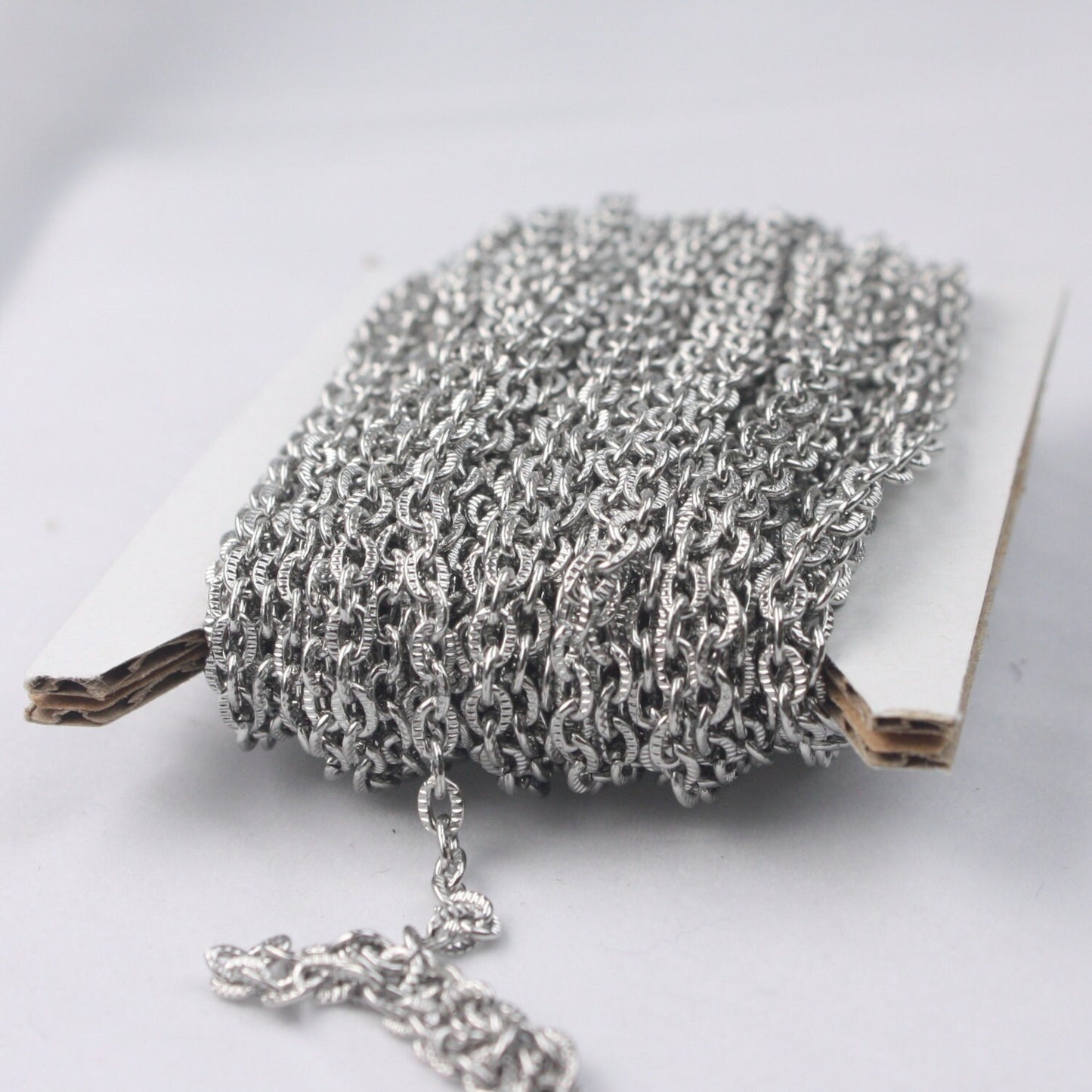 Stainless Steel Textuerd Flat Cable Chain bulk, 3/10/30 feet - 4X3mm unsoldered link ST43T