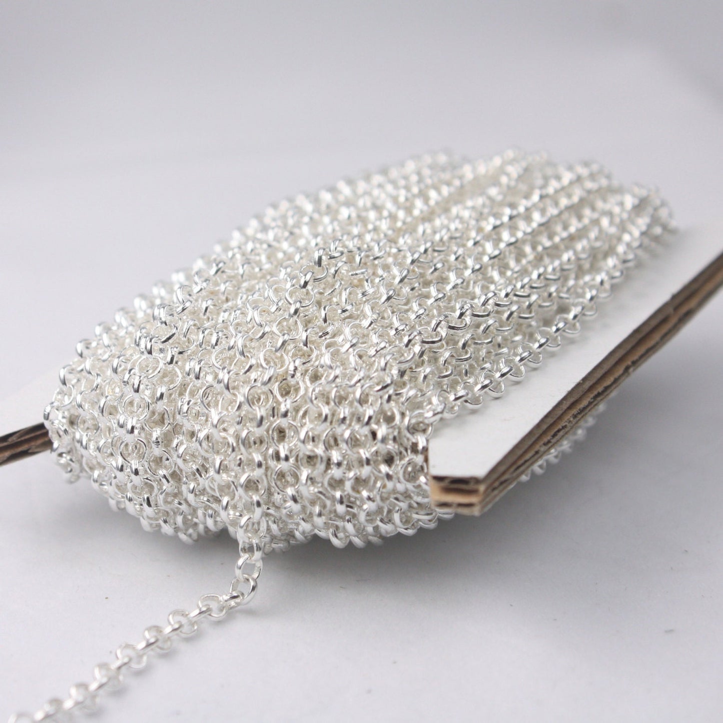 Sterling Silver Plated ROLO Chain bulk, 100 ft of SOLDERED Rolo Chain - 3.1mm Soldered Links - Wholesale Bulk - 31BL