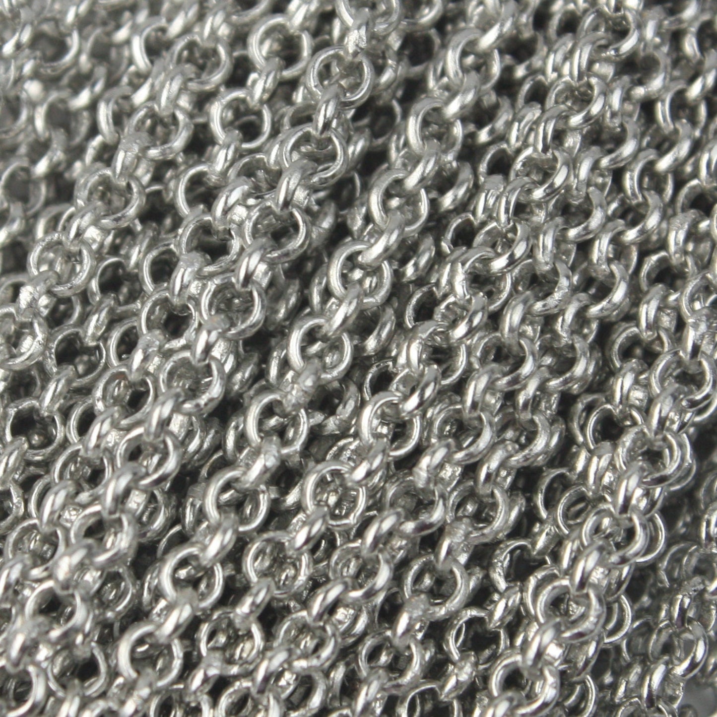 100 feet of Rhodium Plated Rolo Chain bulk Chain, Antique Silver SOLDERED Cable Chain 3.1mm - Soldered Links - 31BL