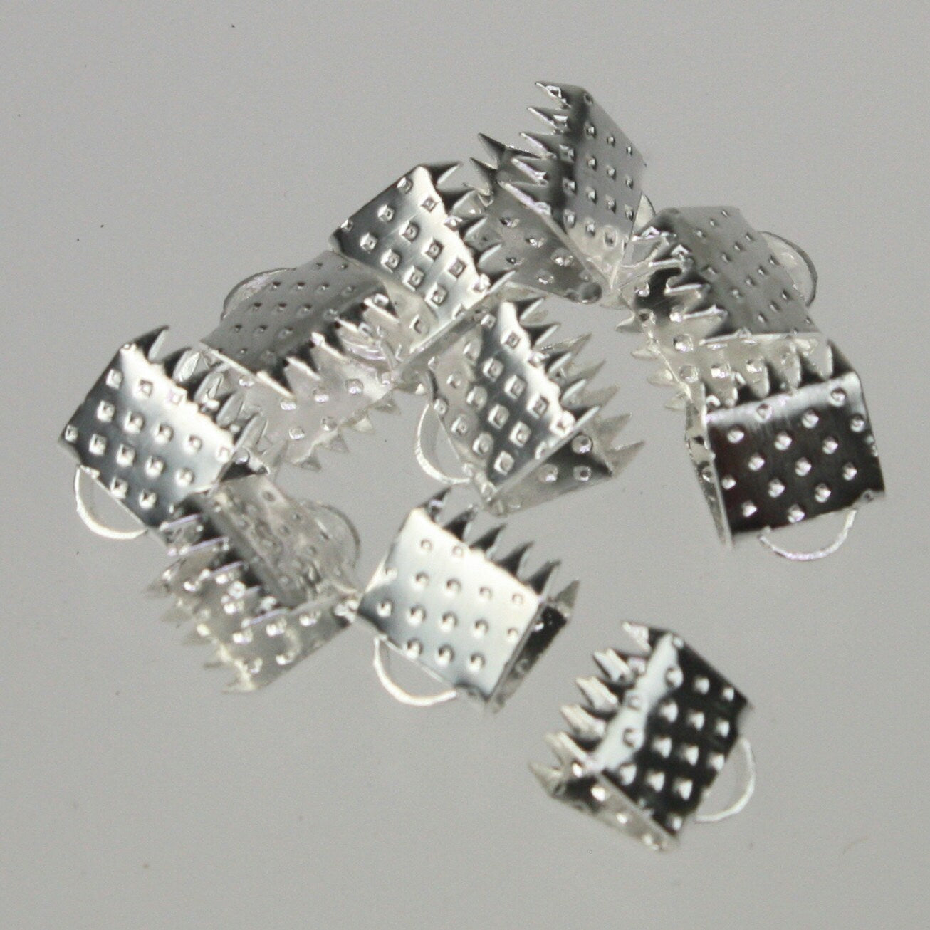 30 pcs Silver Plated for 6mm ribbon - 6x7mm Ribbon Clamps Connectors Clips End for Leather Charm Braid - Ship from CA USA