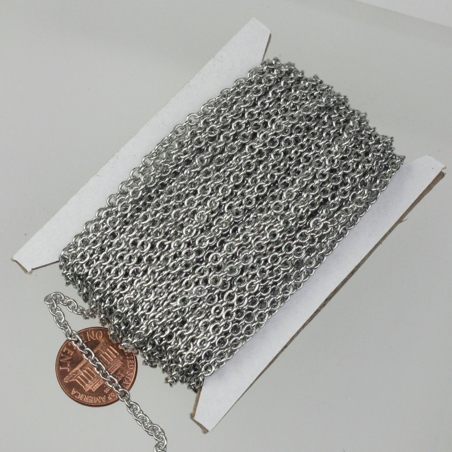 32 ft. of Rhodium Plated SOLDERED Thick Fancy Cable Chain - 3x3.5mm 21G Thickness Wire SOLDERED Link - 335S