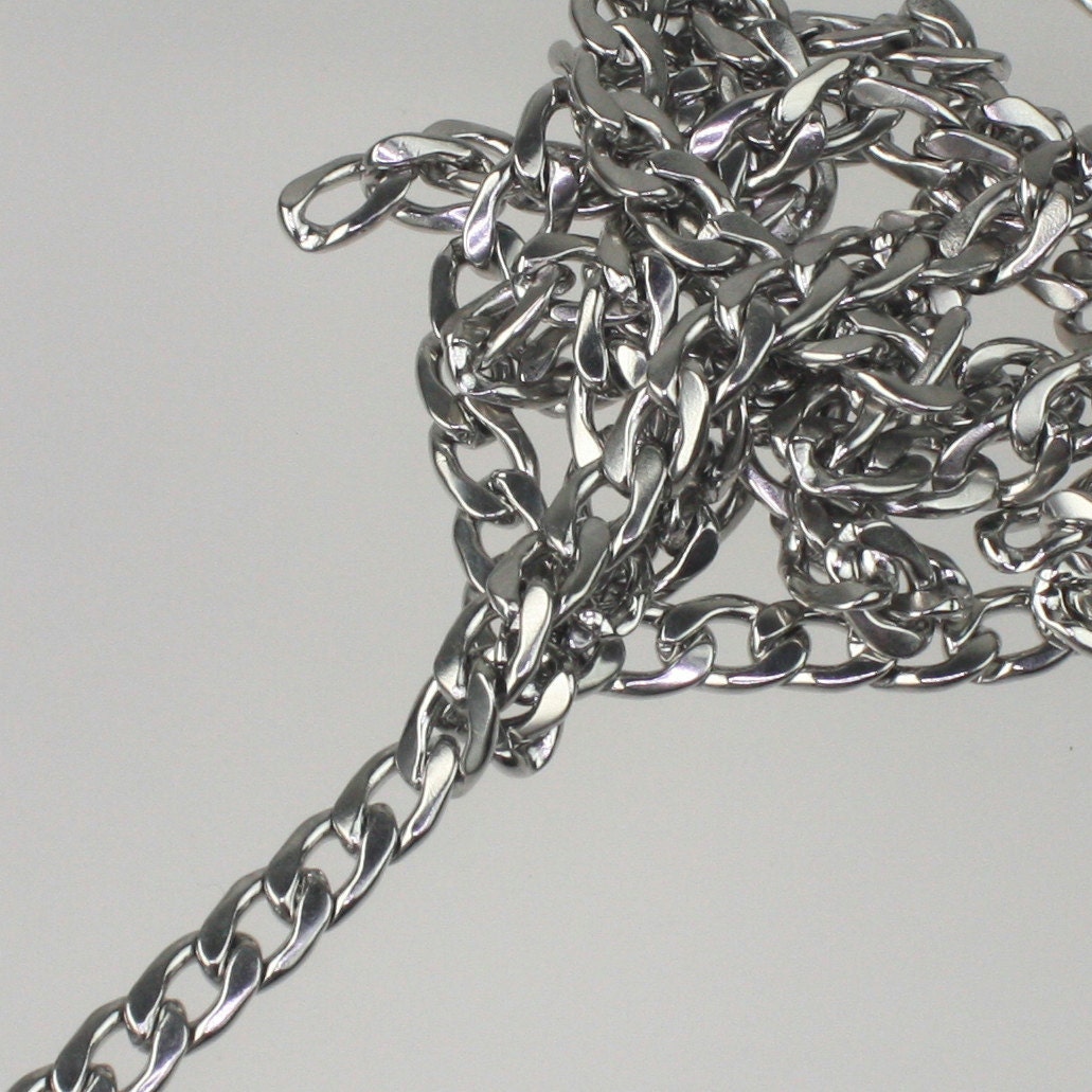 Stainless Steel chain bulk, 3 ft of Stainless Steel Chunky Curb Heavy Necklace Bracelet Big Link - 7.6mm width 10.6mm Length 2.0mm thickness