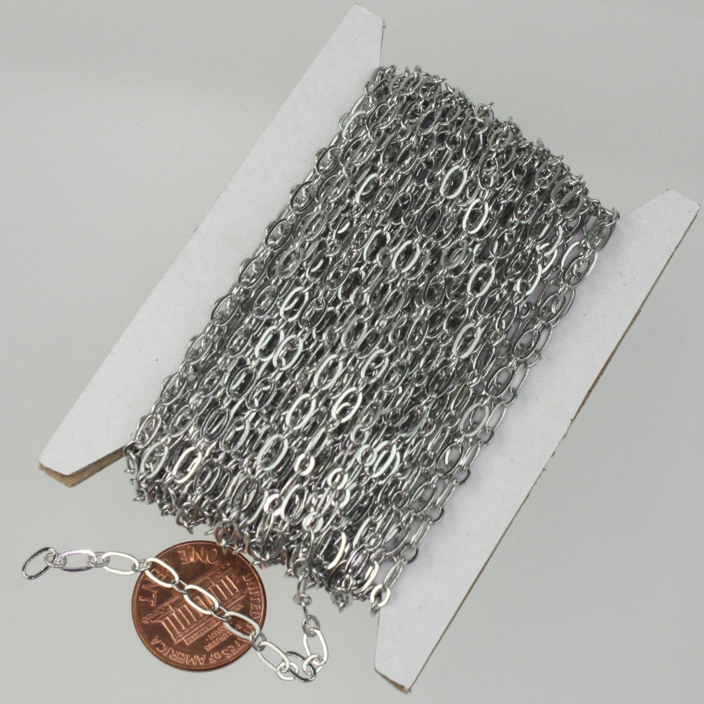Rhodium Plated Chain bulk , 100 ft spool of (1 and 1) Long and Short Chain SOLDERED Chain - 6x3mm 4x3mm Soldered 3429LS11