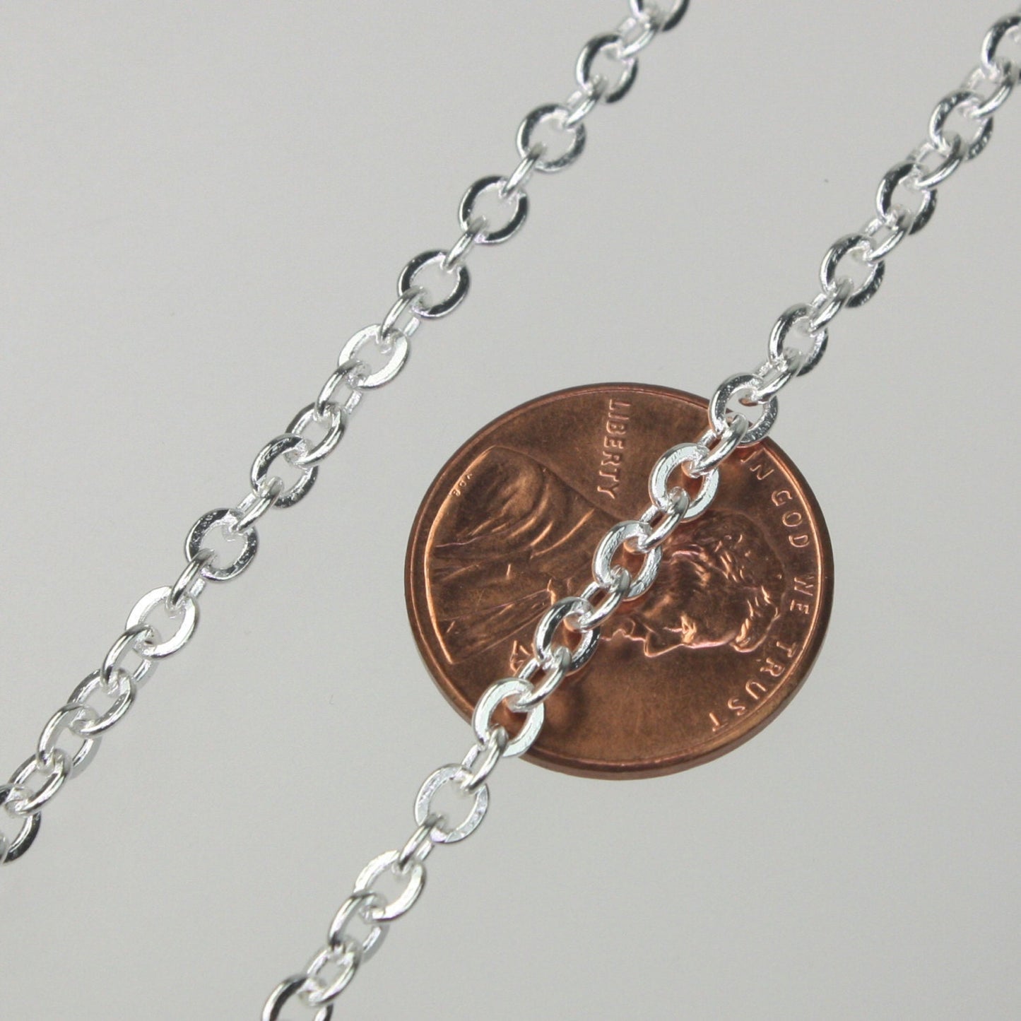 10 ft spool of Silver Plated Flat ROUND Soldered Cable Chain - 3.4x3.4mm SOLDERED Link - 3434F