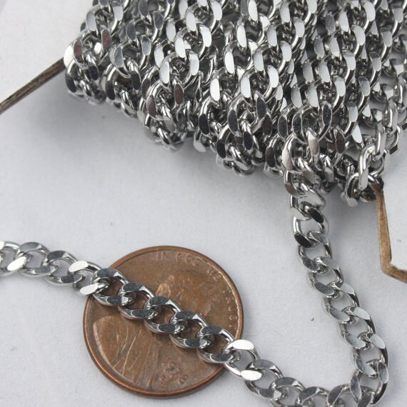 3 ft of Surgical Stainless Steel Miami Cuban Curb Sturdy BIG Curb chain - 4.5mm width 16G Wire - ST45MCU