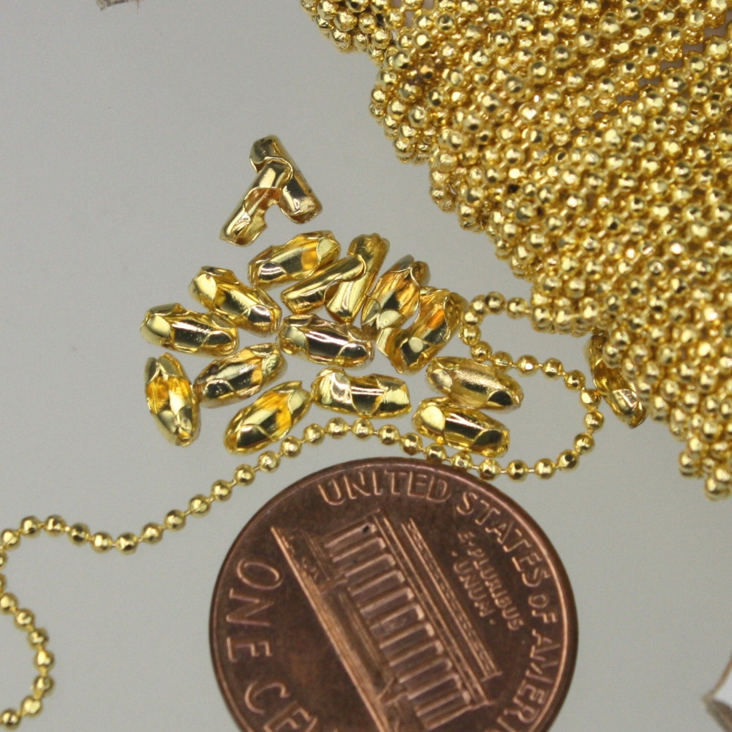 Gold Plated Ball Chain Bulk, 32 ft. spool of FACET micro ball chain - 1.2mm ball w/ FREE 10 connectors (Insert) - 12DC
