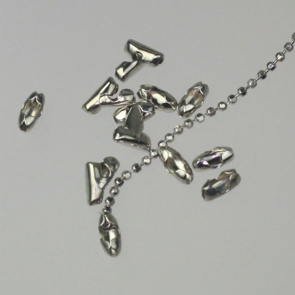 Rhodium Plated Ball Chain Bulk, 100 ft. spool of FACET micro ball chain - 1.2mm ball w/ FREE 100 connectors (Insert) - 12DC