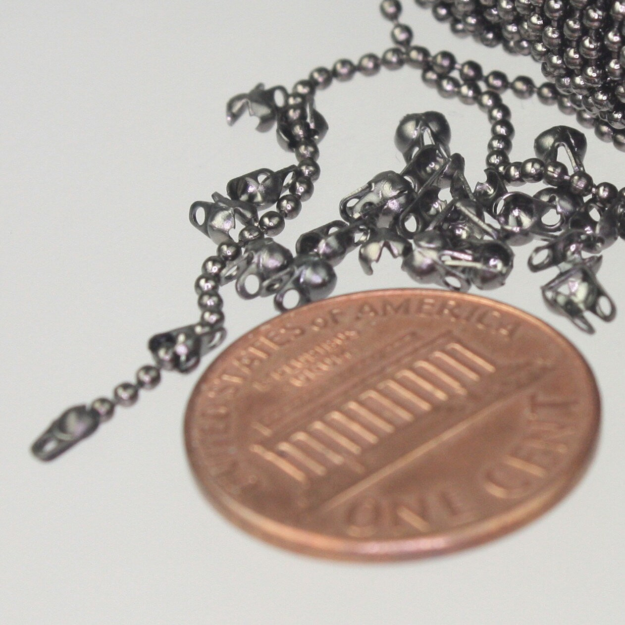 100pcs of Gunmetal Plated ball chain connector for ONLY 1.2mm chain (Crimp type)-ship from CA USA