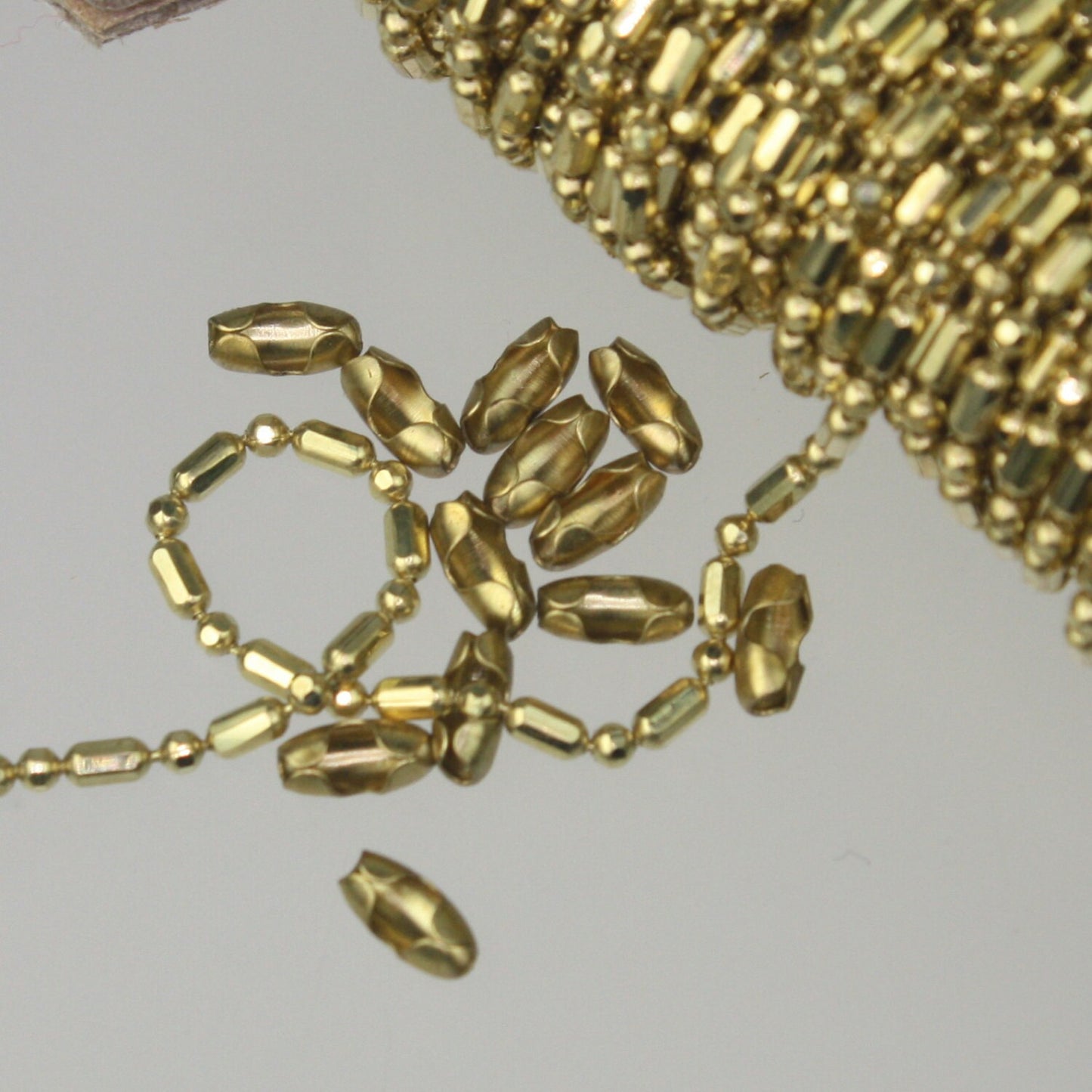 32 Ft. RAW Brass Faceted Ball Chain - 1.5mm Long and Short ball size- ship from California USA - 15DC