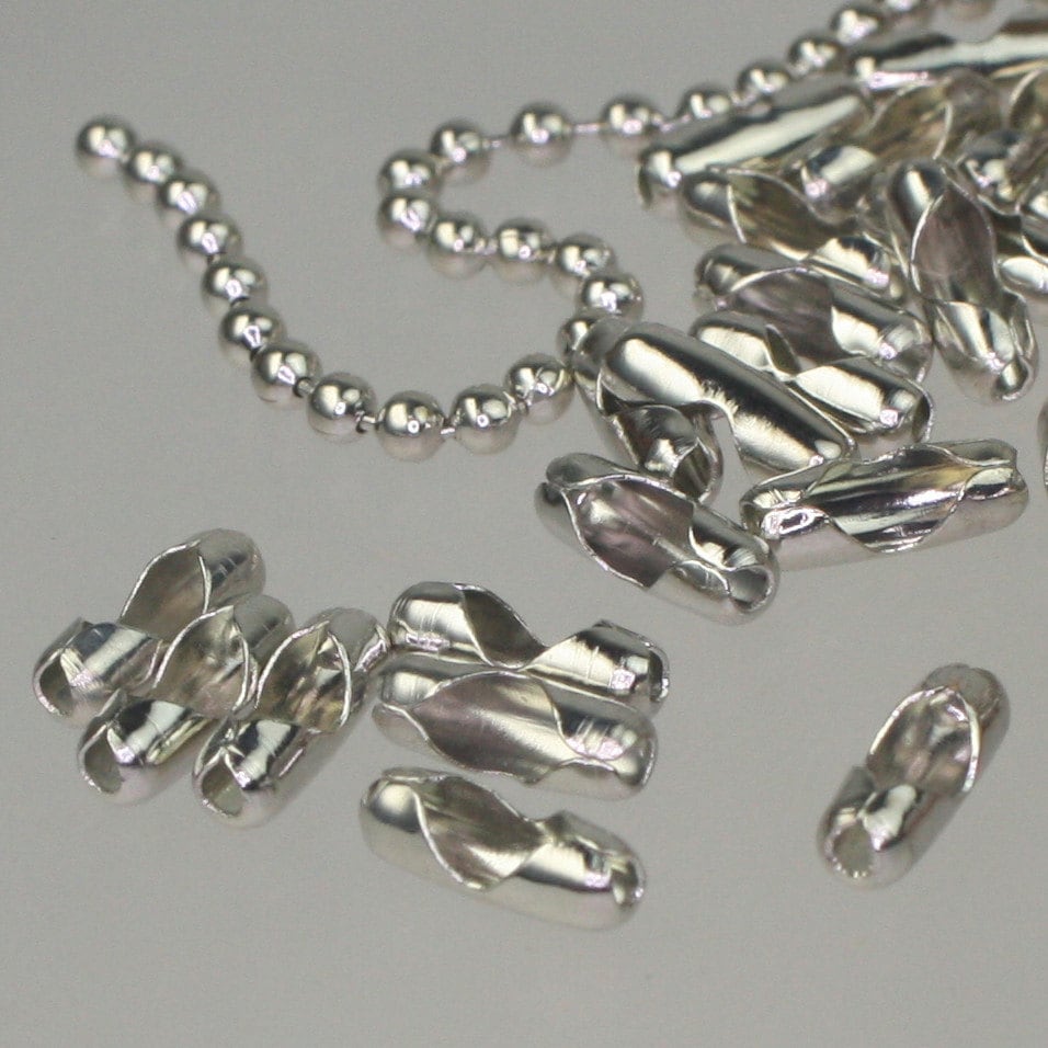 Rhodium Chain Ball Bulk Chain, 32 ft. of ROUND BALL chain - 2.0mm/2.4mm ball size - w/ FREE 20 pcs Connectors (Insert) - 24BALL