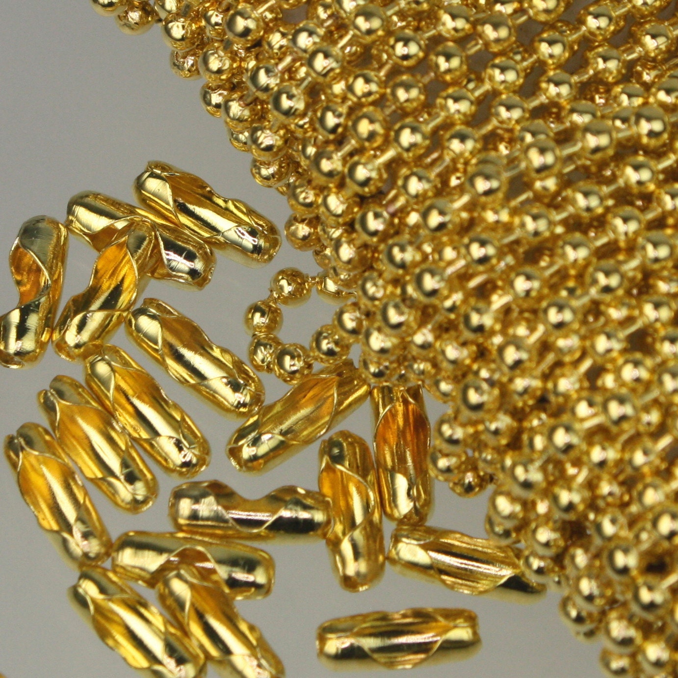 Gold Plated Chain Ball Bulk Chain, 32 ft. of ROUND BALL chain -2.4mm ball size - w/ FREE 20 pcs Connectors (Insert) - 24BALL