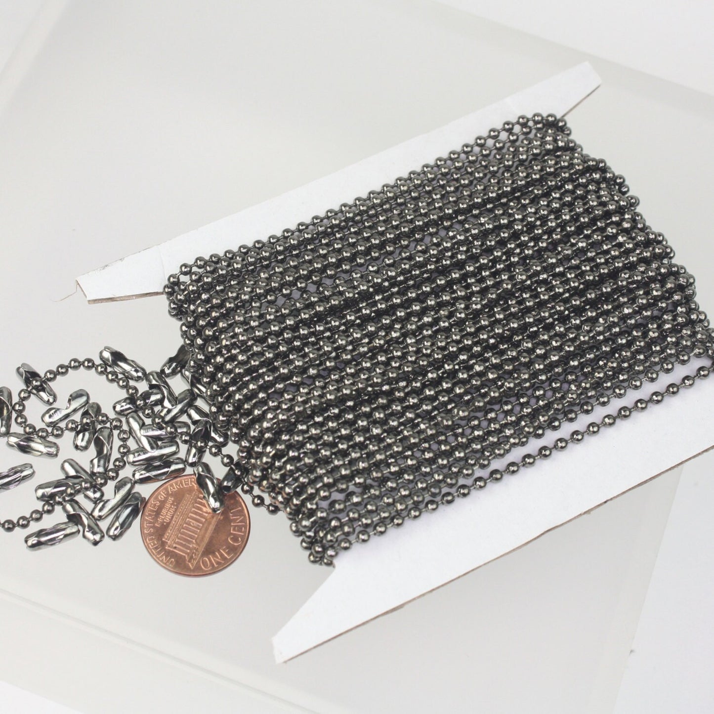 Gunmetal Chain Ball Bulk Chain, 100 ft. of ROUND BALL chain Necklace - 2.4mm ball size - w/ FREE 100 pcs Connectors (Insert) - 24BALL