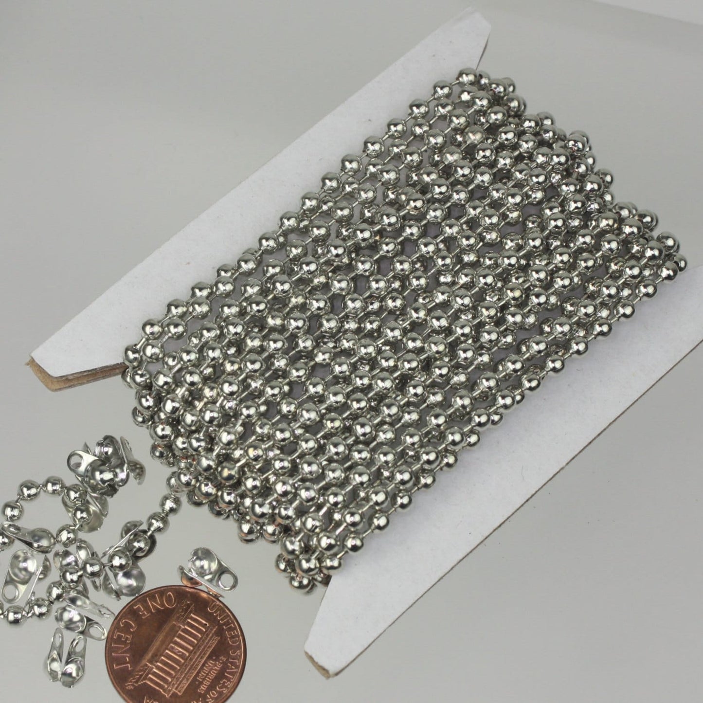 32 ft spool of Rhodium plated BIG ball chain - 3.2mm with 10 connector(Crimp) - 32BALL