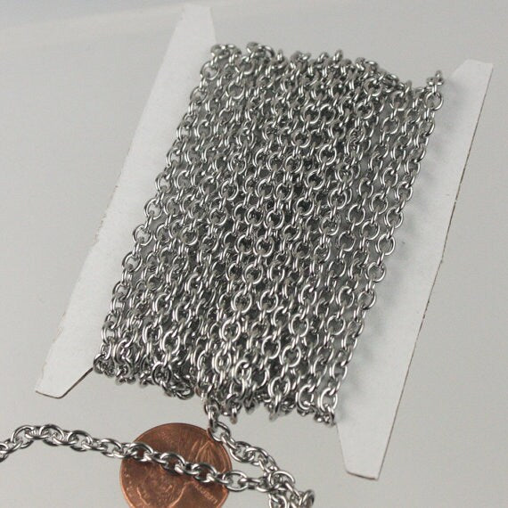 Stainless Steel chain bulk, 100 ft of Surgical Stainless Steel Sturdy Cable chain - 4.9x3.8mm 1.0mm 18G Unsoldered Link, , Wholesale