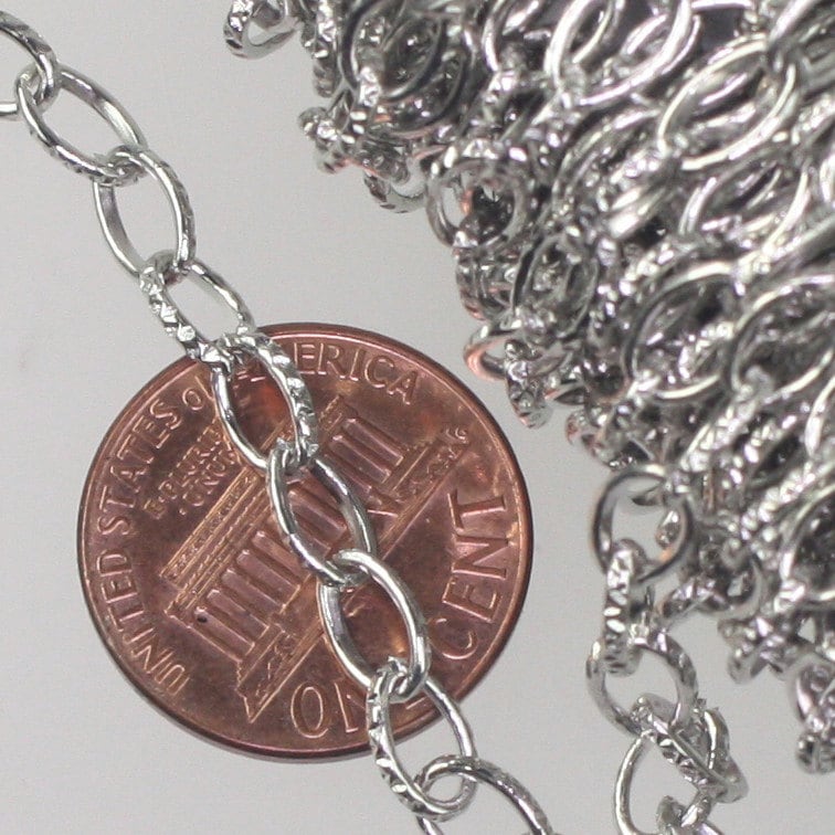 32 ft. Textured Rhodium/Antique Silver finished Drawn Cable chain - 6.3x3.5mm unsoldered link - 6335DR