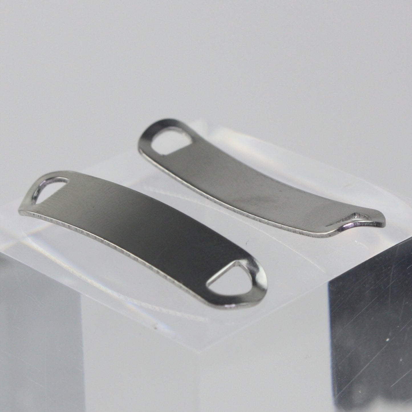 10pcs Stainless Steel Bracelet Tags Stamping Link Blanks - 3/8"x1-3/4" Sideways Curved Rectangle Blank Message Metal Bar - Instant Ship -USA