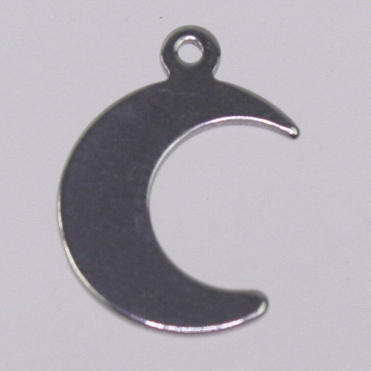 10 Stainless Steel Moon Tags Charms - Blank Stamping Metal Flat Discs Tags with Jump Rings - 16x12mm 18gauge 18G (1.0mm Thickness)