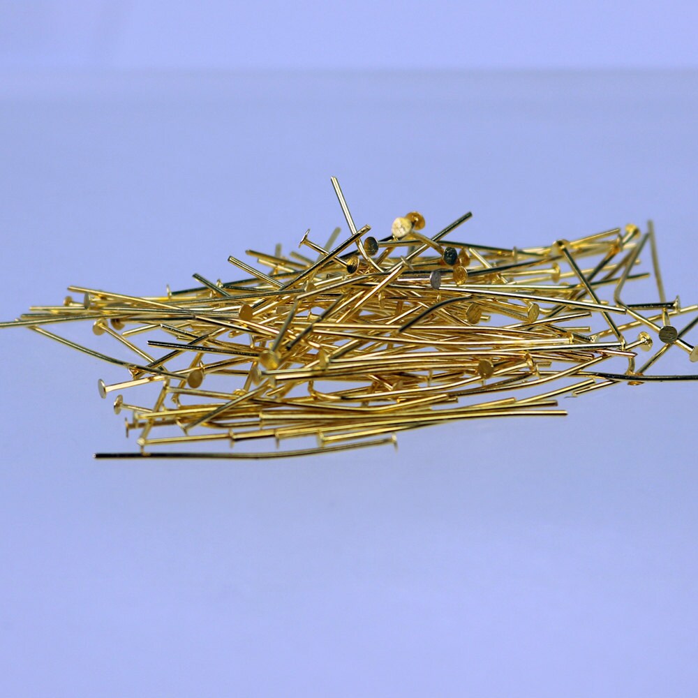 300 Gold plated Flat headpins - one inch 22Gauge 22G 0.6mm - Gold Head Pins T pins Tpins