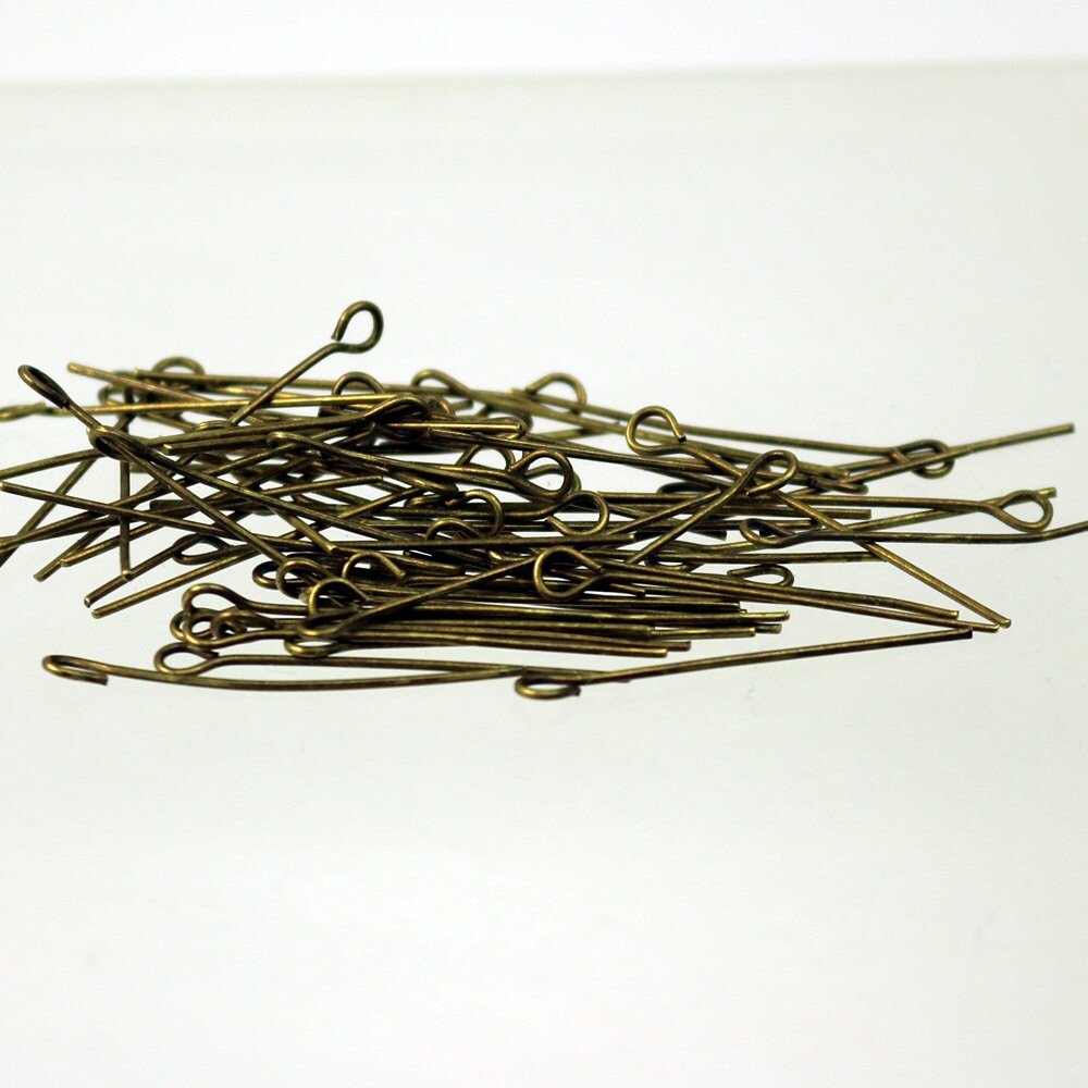Bulk Package 1000 Pcs Antiqued Brass Eyepins Bronze Eye Pins Eye Headpins - 1 inch (25mm) 22 Gauge 22G - 9PIN-22G-25