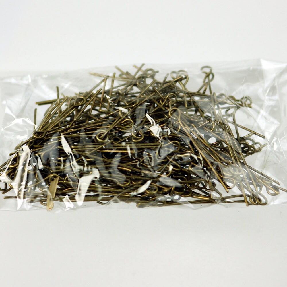 Bulk Package 1000 Pcs Antiqued Brass Eyepins Bronze Eye Pins Eye Headpins - 1 inch (25mm) 22 Gauge 22G - 9PIN-22G-25