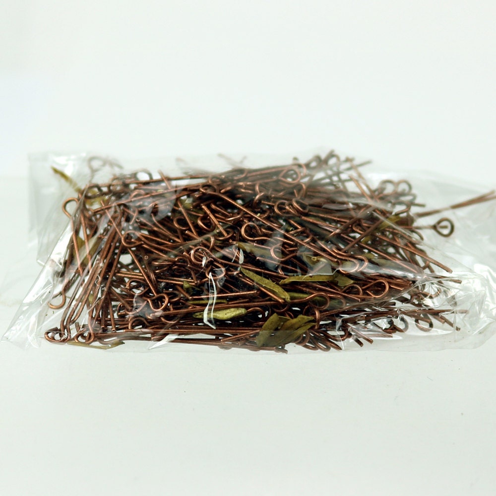 Bulk/FingerPick 300 Pcs Antiqued Copper Eyepins Eye Pins Headpins - 1 inch (25mm) 22 Gauge 22G - 9PIN-22G-25