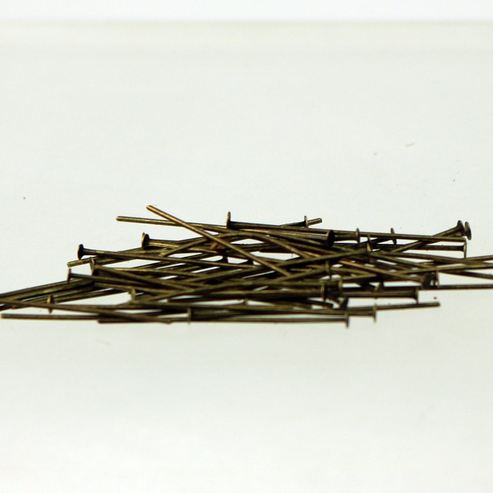 Bulk/FingerPick 300 Antique Bronze Headpin - one Inch 22 Gauge 22G Large Head - Flat Round Head Headpin Head pins TPin - TPIN-22G-50