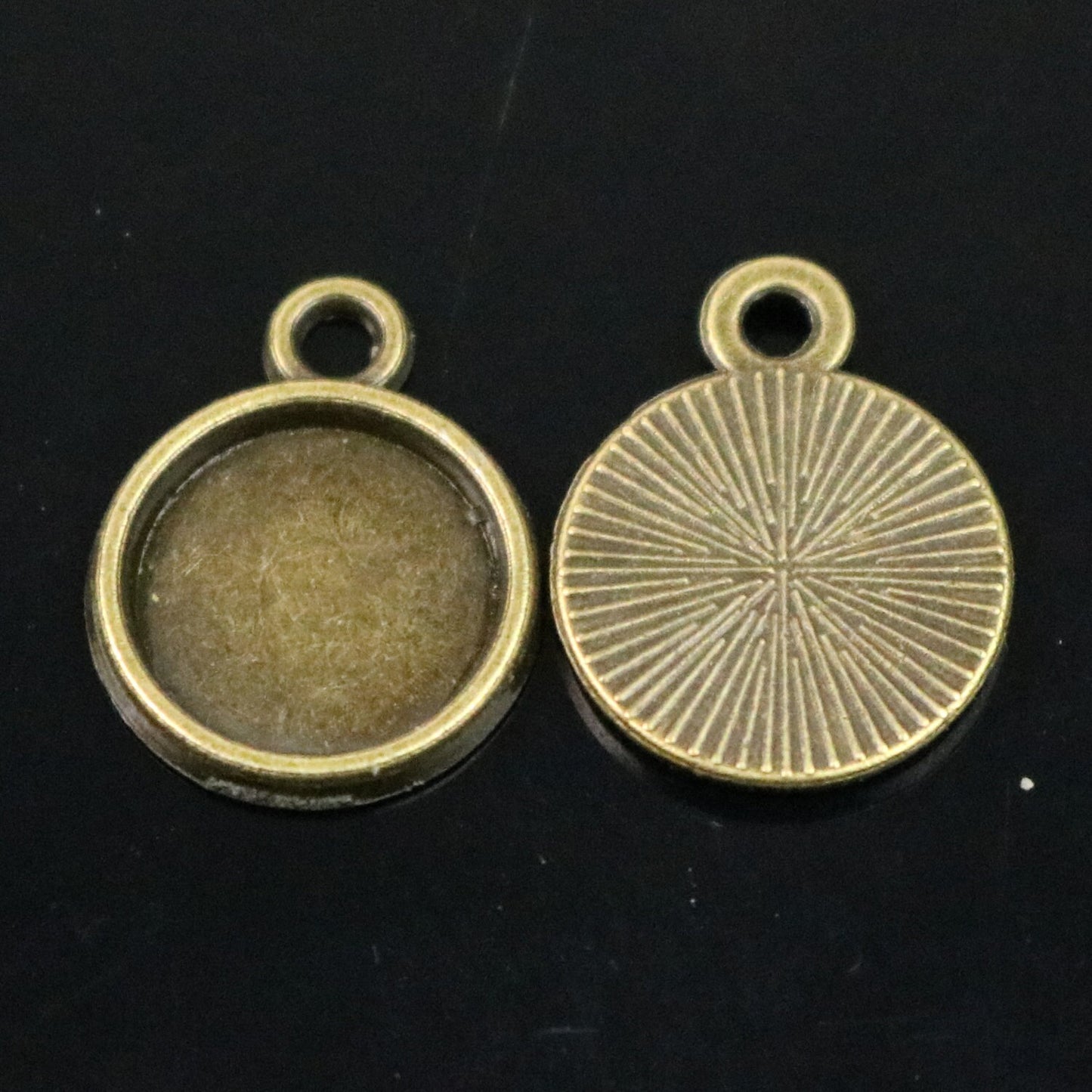 Pendant BEZELS with GLASS Magnifying Domes Cabochon - 5 sets 10 pcs - 10mm 3/8 inch Antique Brass Bezel and Circle Domed Glass Cabochon