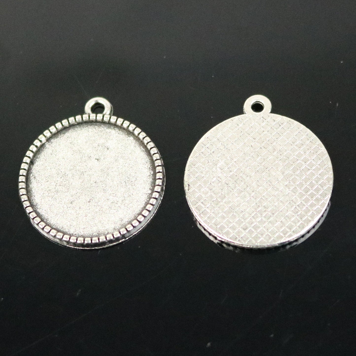 Pendant BEZELS Link with GLASS Magnifying Domes Cabochon - 5 sets 10 pcs - 20mm 13/16 inch Antique Silver Bezel and Circle Glass Cabochon