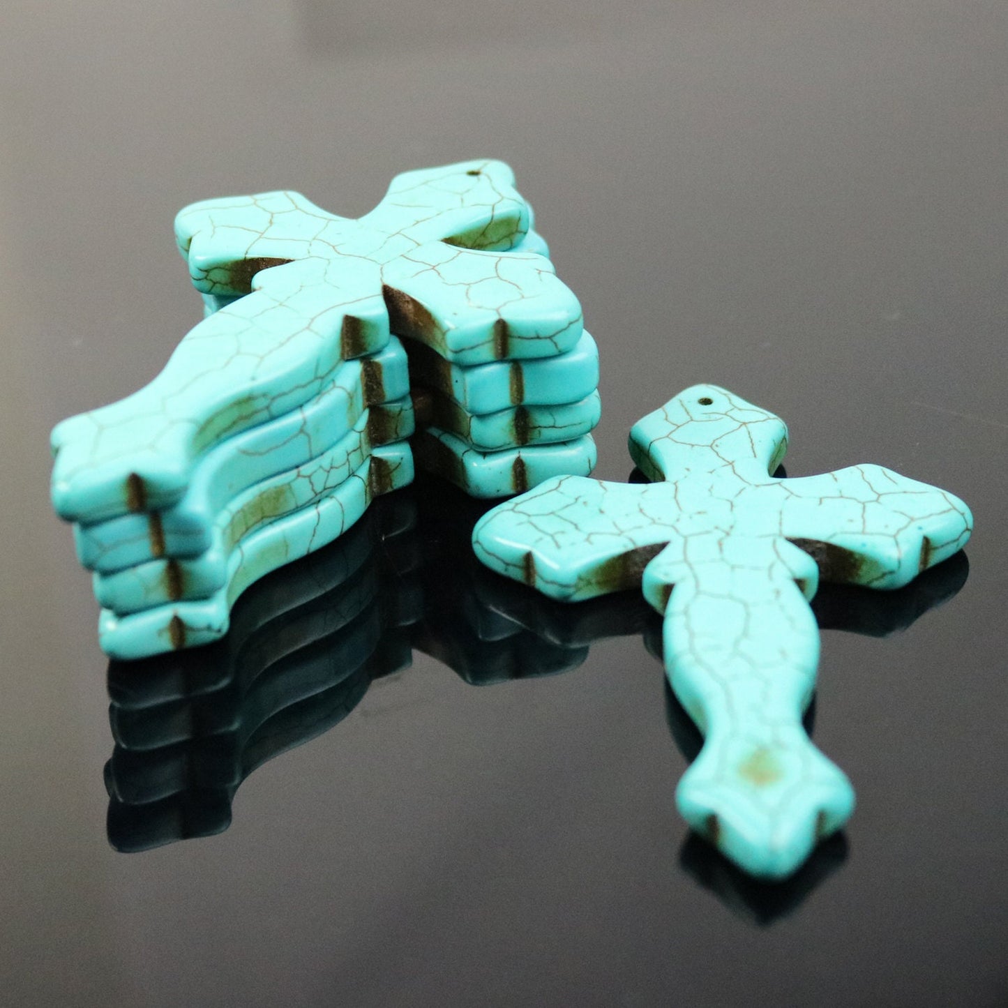 1 pcs Cross Pendant - Howlite Turquoise HUGE CROSS Pendant - 80x60mm 6.5mm thickness