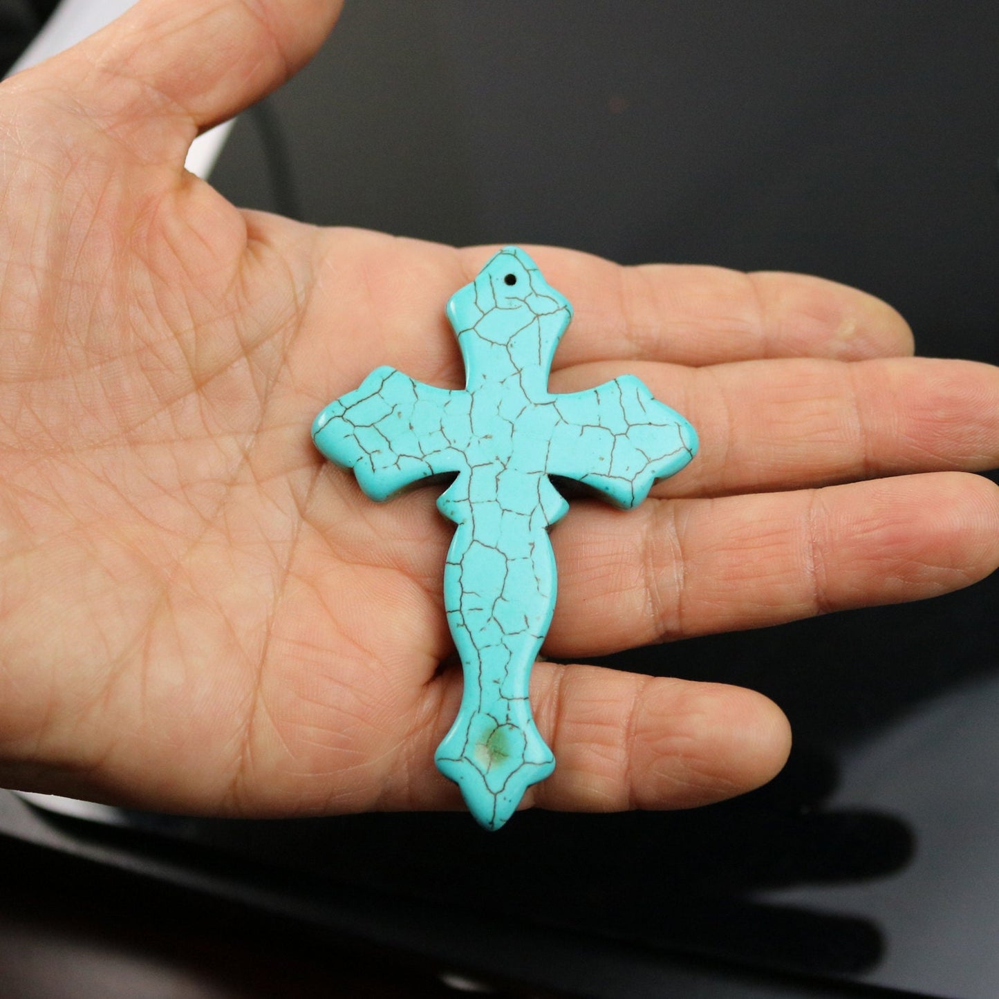 1 pcs Cross Pendant - Howlite Turquoise HUGE CROSS Pendant - 80x60mm 6.5mm thickness