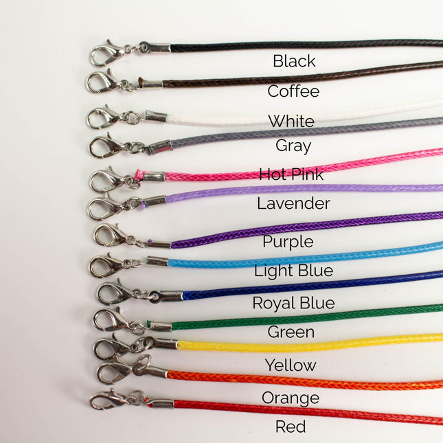 cotton cord necklaces with adjustable clasp in all colors of the rainbow