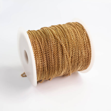 3x2.1mm Anti-Tarnish Plated Curb Chain Bulk Spool With Soldered Links