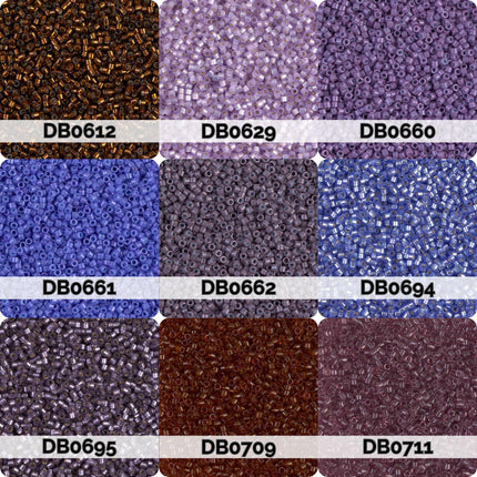 nine different colored beads, each with a unique label, arranged in a 3x3 grid.