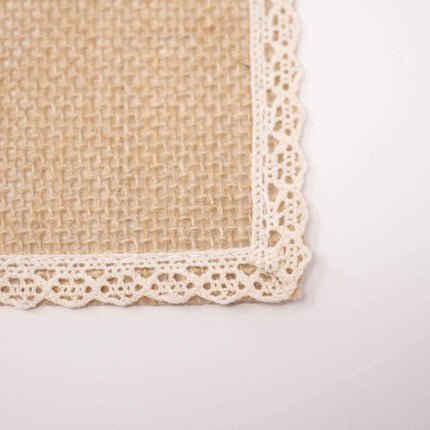 Rustic Burlap Placemat – Laminated Jute Mat with Lace Trim | Spill Resistant Table Decor