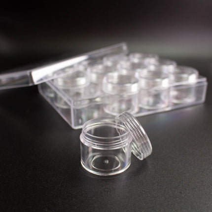 Clear Acrylic Storage Jars - 12 Pack Mini Jars with Craft Storage Case Organizer